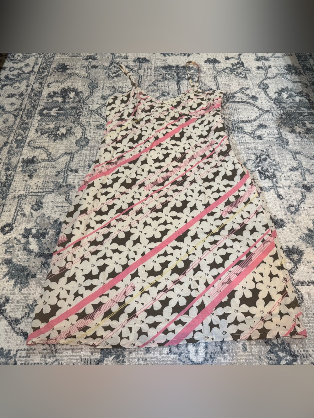 Route 66 Pink, Black & White Floral Stripe Slip Dress
